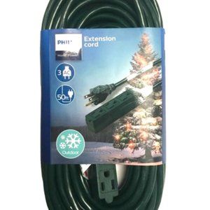 NEW! Phillips 50 Ft Outdoor Extension Cord 3 Outlet AC--Green--SPS1037GG/27